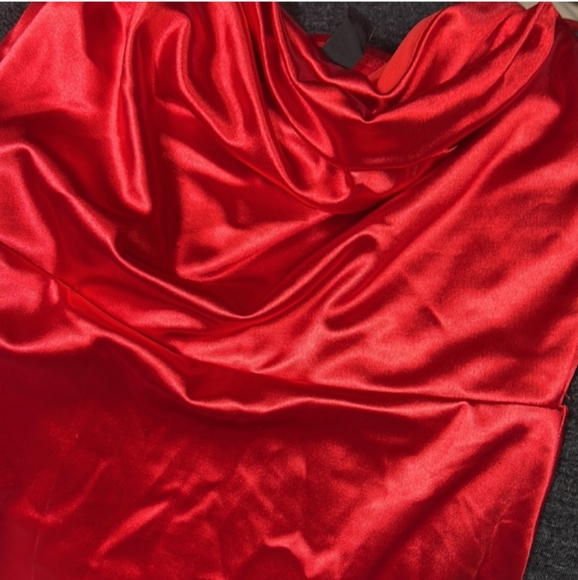 Windsor- Lola High Slit Satin Dress (Lipstick Red)-Small - Picture 8 of 10